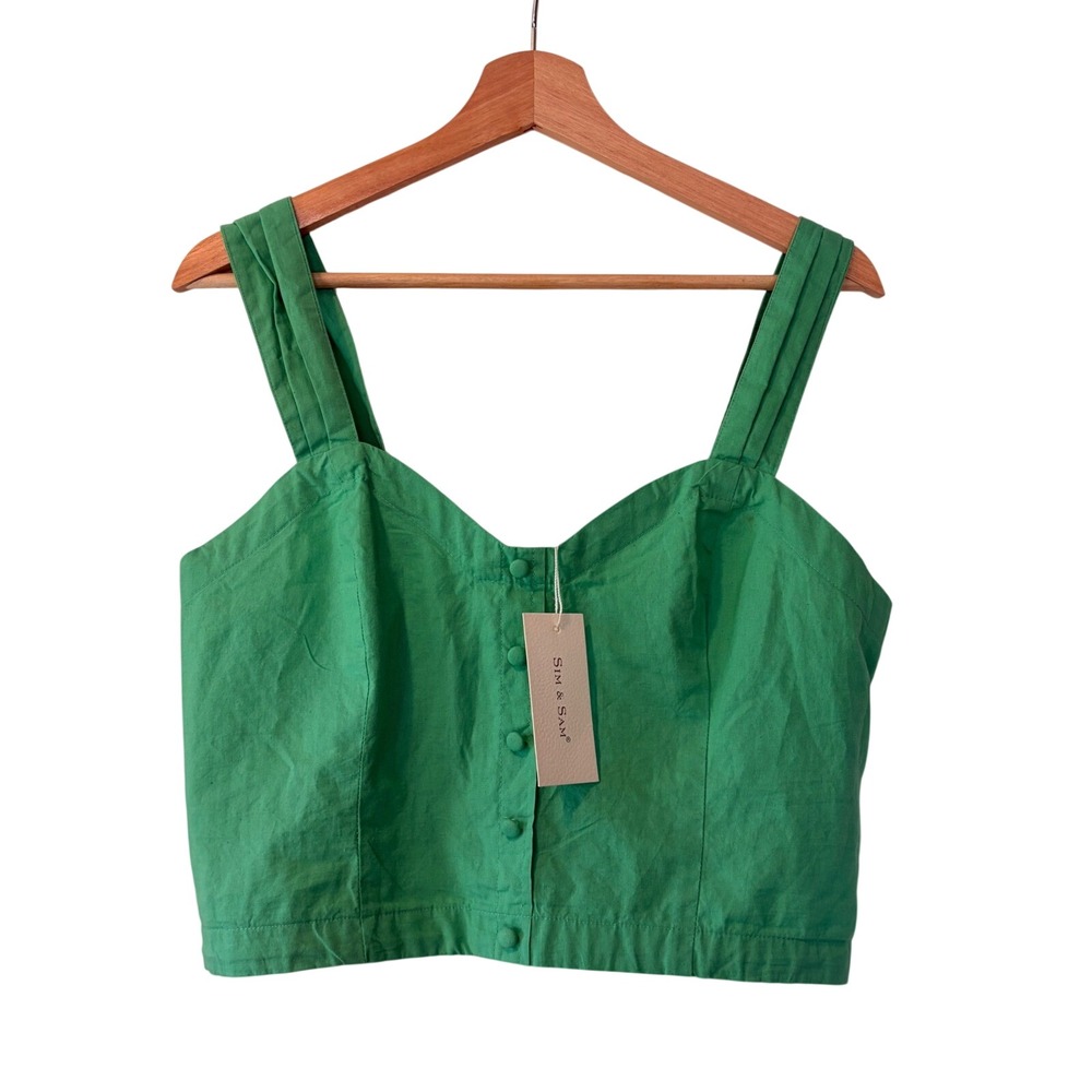 Sim & Sam Corset Crop Top Smocked XL Green Cottagecore Festival Summer